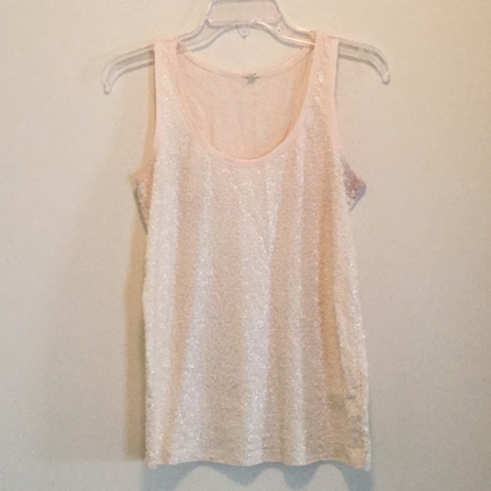 *J Crew* ivory sequined tank top